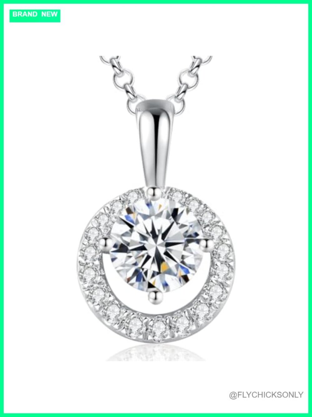 1CT Round Moissanite Halo Pendant Necklace 925 Silver Women Jewelry